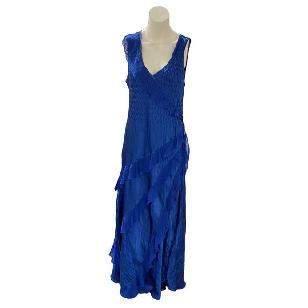 Komarov Maxi Dress Tiered Crinkled Sleeveless V Neck Ruffle Long XL